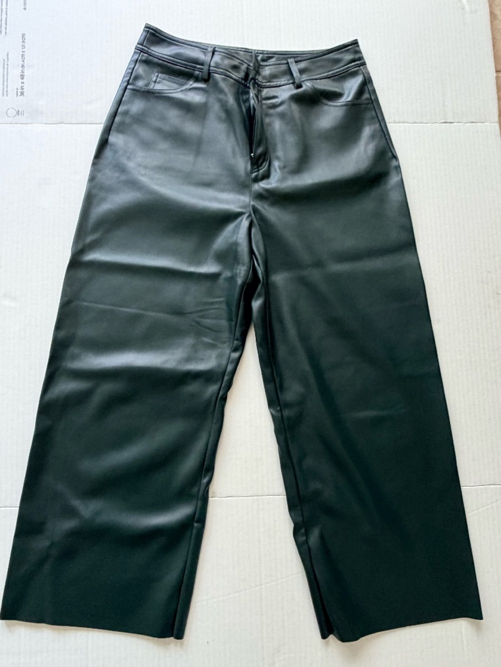 Oliver Bonas dark green faux leather cropped wide leg trousers, size 6